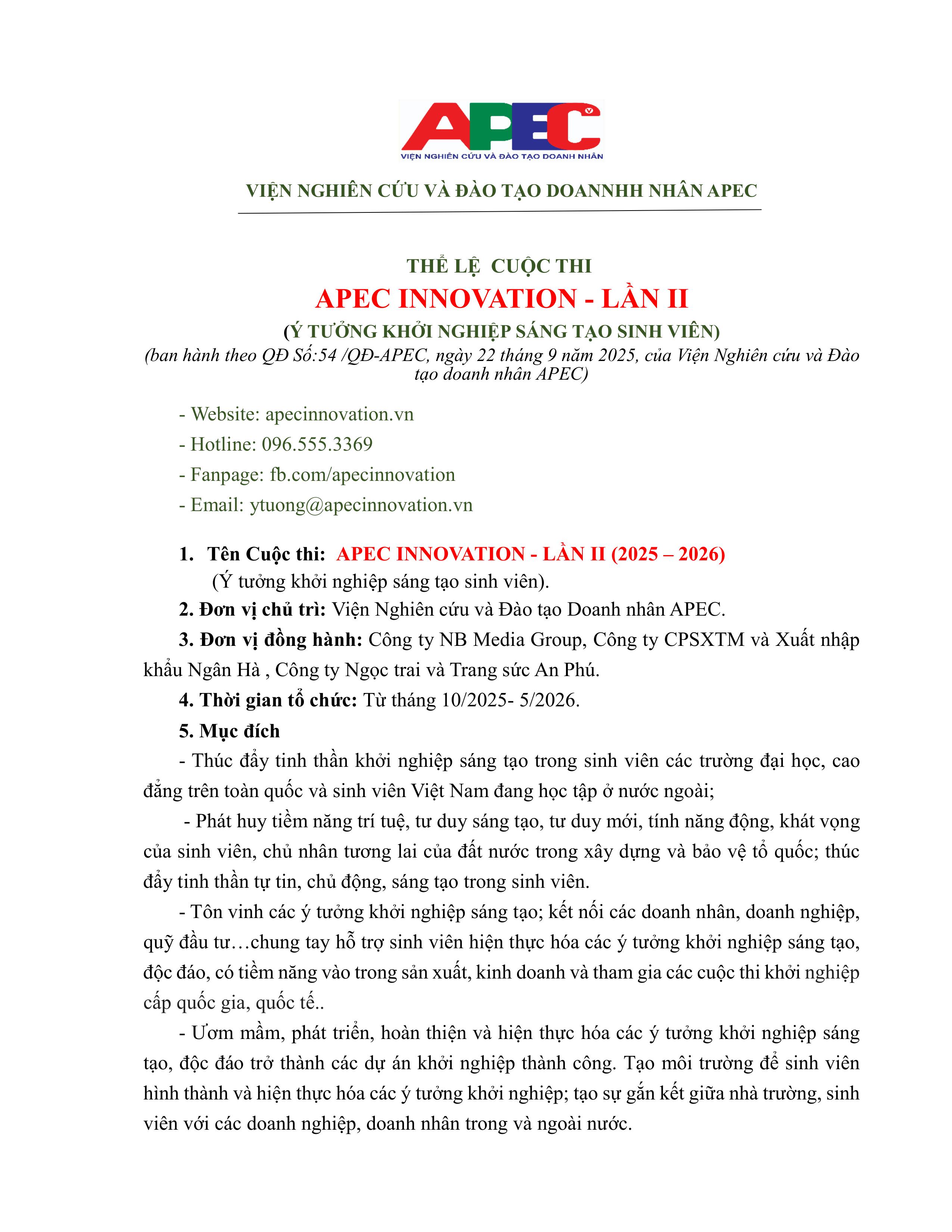 APEC INNOVATION LẦN II – Ý TƯỞNG KHỞI NGHIỆP SÁNG TẠO
