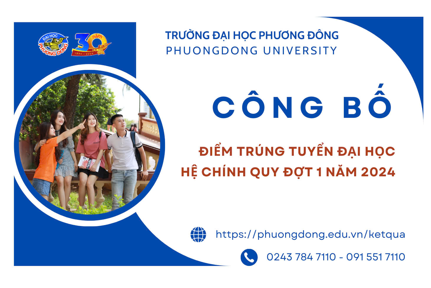 Thông báo điểm trúng tuyển đại học hệ chính quy đợt 1 năm 2024 ĐH Phương Đông